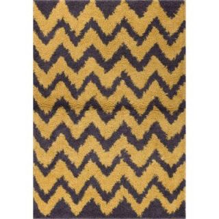 Well Woven Madison Shag Chevron Gold/Grey 3 ft. 3 in. x 5 ft. 3 in. Modern Area Rug 7056