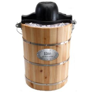 Maxi Matic Elite Gourmet 6 qt Old Fashioned Pine Bucket Electric Manual Ice Cream Maker, Wood
