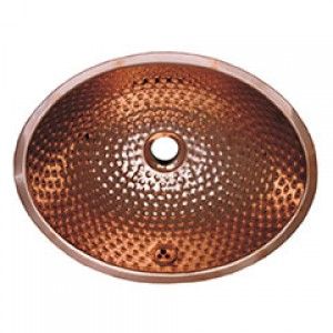 Whitehaus WH608CBM Oval Ball Pein Hammered textured undermount basin with overflow   Polished Copper