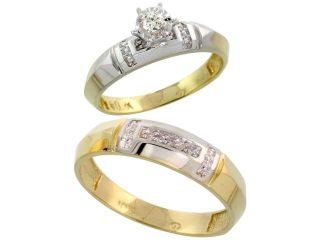 10k Yellow Gold 2 Piece Diamond wedding Engagement Ring Set for Him and Her, 4mm & 5.5mm wide
