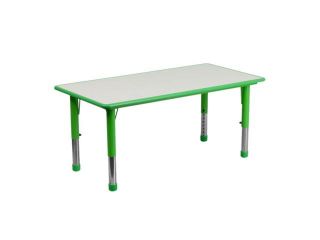 Flash Furniture 23.625''W x 47.25''L Height Adjustable Rectangular Green Plastic Activity Table with Grey Top [YU YCY 060 RECT TBL GREEN GG]
