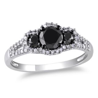 Miadora 10k Gold 1ct TDW Black and white Round Diamond Halo Ring (H I