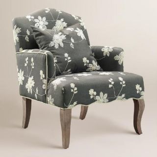 Gray Floral Embroidered Armchair