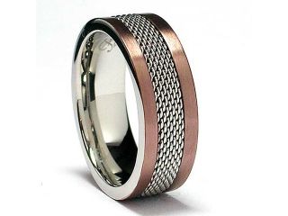 8MM Chocolate Stainless Steel Ring with Mesh Inlay