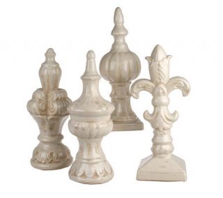 Set of Four Decorative Ceramic Finials w/ AntiqueWhite Finish —