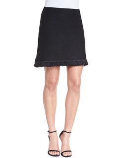 St. John Collection Linea Knit Skirt with Fringe, Caviar