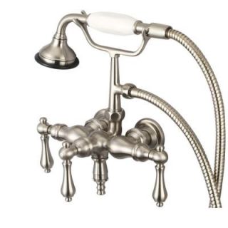 Water Creation 3 Handle Claw Foot Tub Faucet with Labeled Porcelain Lever Handles and Hand Shower in Brushed Nickel F6 0017 02 CL