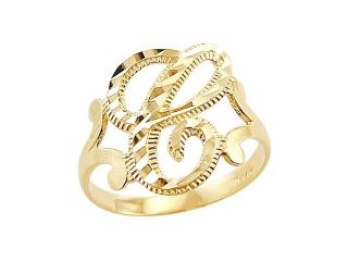 Letter Ring C Initial Band 14k Yellow Gold Cursive Alphabet