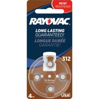Rayovac Hearing Aid Batteries, Size 312, 4 count