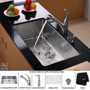 Kraus KHU100 32 KPF2110 SD20 32 inch Undermount Single Bowl Stainless Steel Kitchen Sink with Kitchen Faucet and Soap Dispenser