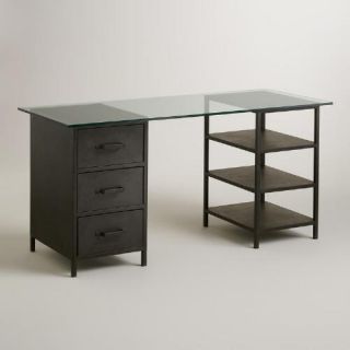 Glass Top Colton Mix & Match Desk with Shelf and Drawers