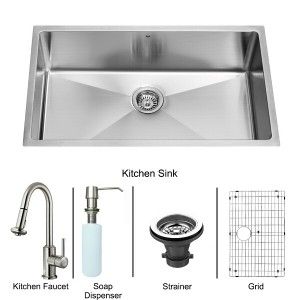 VIGO Industries VG15167 Kitchen Sink Set, All In One 32" Undermount Sink & Faucet   Stainless Steel