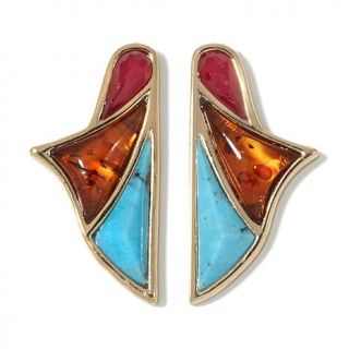 Studio Barse "Alexander" Turquoise, Red Quartz and Amber Bronze Earrings   7555338