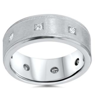 3/4ct Princess Cut Diamond Comfort Fit Wedding Ring 14K White Gold