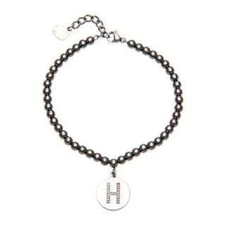 Stainless Steel Bead Initial Bracelet M