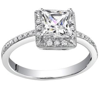 18k Gold 3/4ct TDW Princess Diamond Halo Engagement Ring (H, SI1 SI2