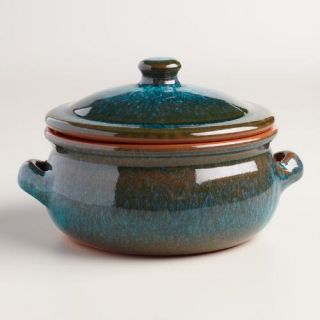 Small Peacock Reactive Glaze Belly Shaped Baker with Lid