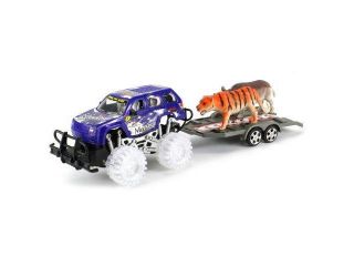 Safari Jeep Adventure Friction Powered Toy Truck w/ Trailer, Toy Tiger and Rhino