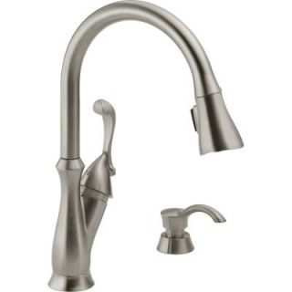 Delta Arabella Single Handle Pull Down Sprayer Kitchen Faucet with Soap Dispenser in Stainless 19950 SSSD DST