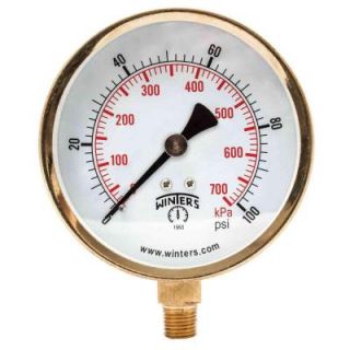 Winters Instruments P1S 100 Series 3.5 in. Steel Case Pressure Gauge with 1/4 in. NPT Bottom Connect and Range of 0 100 psi/kPa P1S237