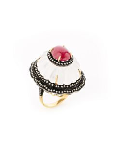 Ruby & Crystal Scalloped Oval Ring by Amrapali