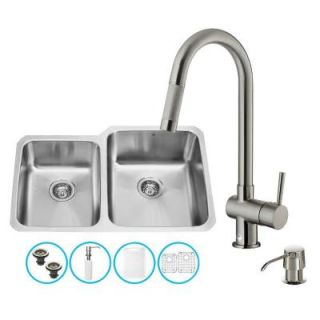Vigo All in One Undermount Stainless Steel 32 in. 0 Hole Double Bowl Kitchen Sink in Stainless Steel VG15320