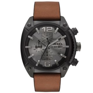 Diesel Mens Chronograph Overflow Tan Leather Strap Watch 54x49mm