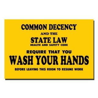Lynch Sign 9 in. x 6 in. Decal Black on Yellow Sticker Wash Your Hands   State Law DC 28