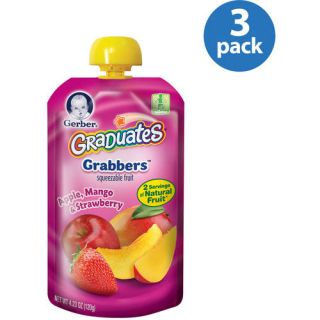 Gerber Graduates Grabbers Apple, Mango & Strawberry Squeezable Fruit, 4.23 oz (Pack of 3)