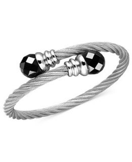 Stainless Steel Bracelet, Faceted Onyx Bangle (12mm)   Bracelets
