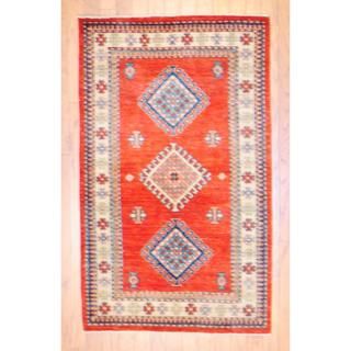 Afghan Hand knotted Kazak Orange/ Beige Wool Rug (211 x 411)