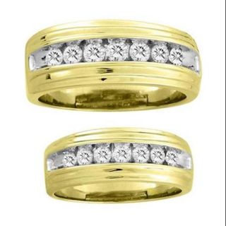 14K Yellow Gold 1cttw Single Row Channel Set His and Hers Diamond Ring Duo Set