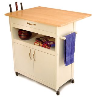 White Base Kitchen Cart with Natural Top   11058288  