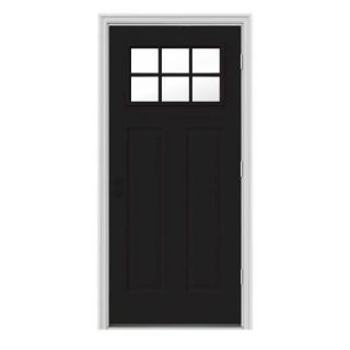 JELD WEN 34 in. x 80 in. Craftsman 6 Lite Black Painted with White Interior Premium Steel Prehung Front Door with Brickmould THDJW182500059