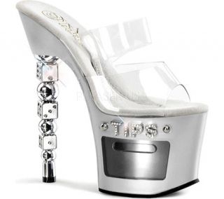 Womens Pleaser Dice 702 2   Clear/Silver PVC