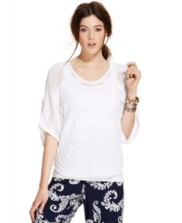 NY Collection Three Quarter Sleeve Crochet Sweater & Printed Wide Leg
