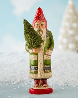 Vaillancourt Folk Art Santa in Green Coat & Red Hat Figure