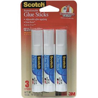 Scotch Repositionable Glue Stick, 3pk, .26 oz