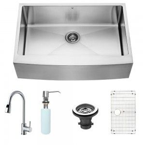VIGO Industries VG15204 Kitchen Sink Set, All In One 33" Farmhouse Sink & Faucet   Stainless Steel/Chrome