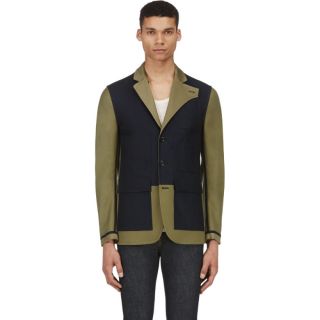 Valentino Green & Navy Paneled Reversible Blazer