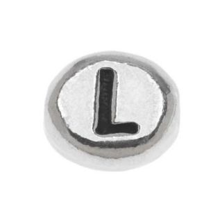 Lead Free Pewter Alphabet Bead, Letter 'L' 8mm Oval, 1 Piece, Antiqued Silver