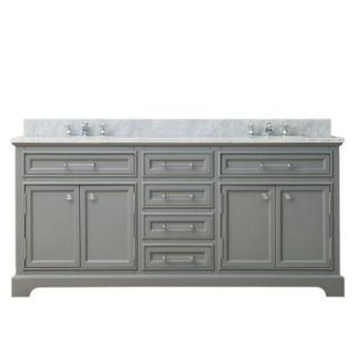Water Creation 72 in. W x 21.5 in. D Vanity in Cashmere Grey with Marble Vanity Top in Carrara White and Chrome Faucets Derby 72GF