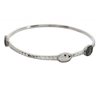 Michael Dawkins Sterling Faceted Bangle w/ Granulation & Oval Stations —