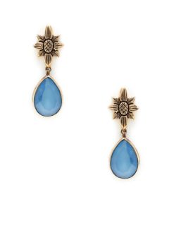 Bronze Flower & Blue Agate Doublet Teardrop Earrings by Stephen Dweck