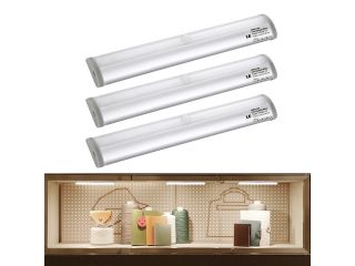 LE® 10 Super Bright LEDs Under Cabinet Lighting,Motion Sensor Light, Daylight White, Battery Powered , Stick on Anywhere with Magnetic Strip, Closet Cabinet LED Night Light, Pack of 3 Units