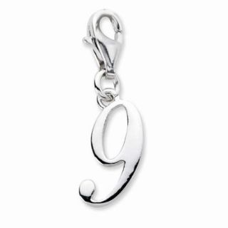 Sterling Silver Number 9 with Lobster Clasp Charm (1in)