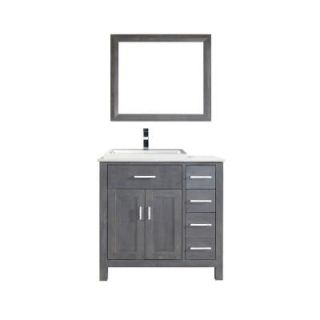 Studio Bathe Kelly 36 in. Vanity in French Gray with Solid Surface Marble Vanity Top in Carrara White and Mirror KELLY 36 MID FG SSC