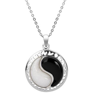 Sterling Silver White Jade and Black Onyx Yin Yang Necklace