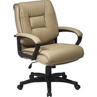 Office Star Mid Back Leather Executive Chair, Fixed Arms, Beige