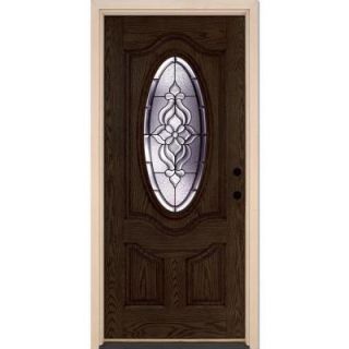 Feather River Doors 37.5 in. x 81.625 in. Lakewood Patina 3/4 Oval Lite Stained Walnut Oak Fiberglass Prehung Front Door 723990